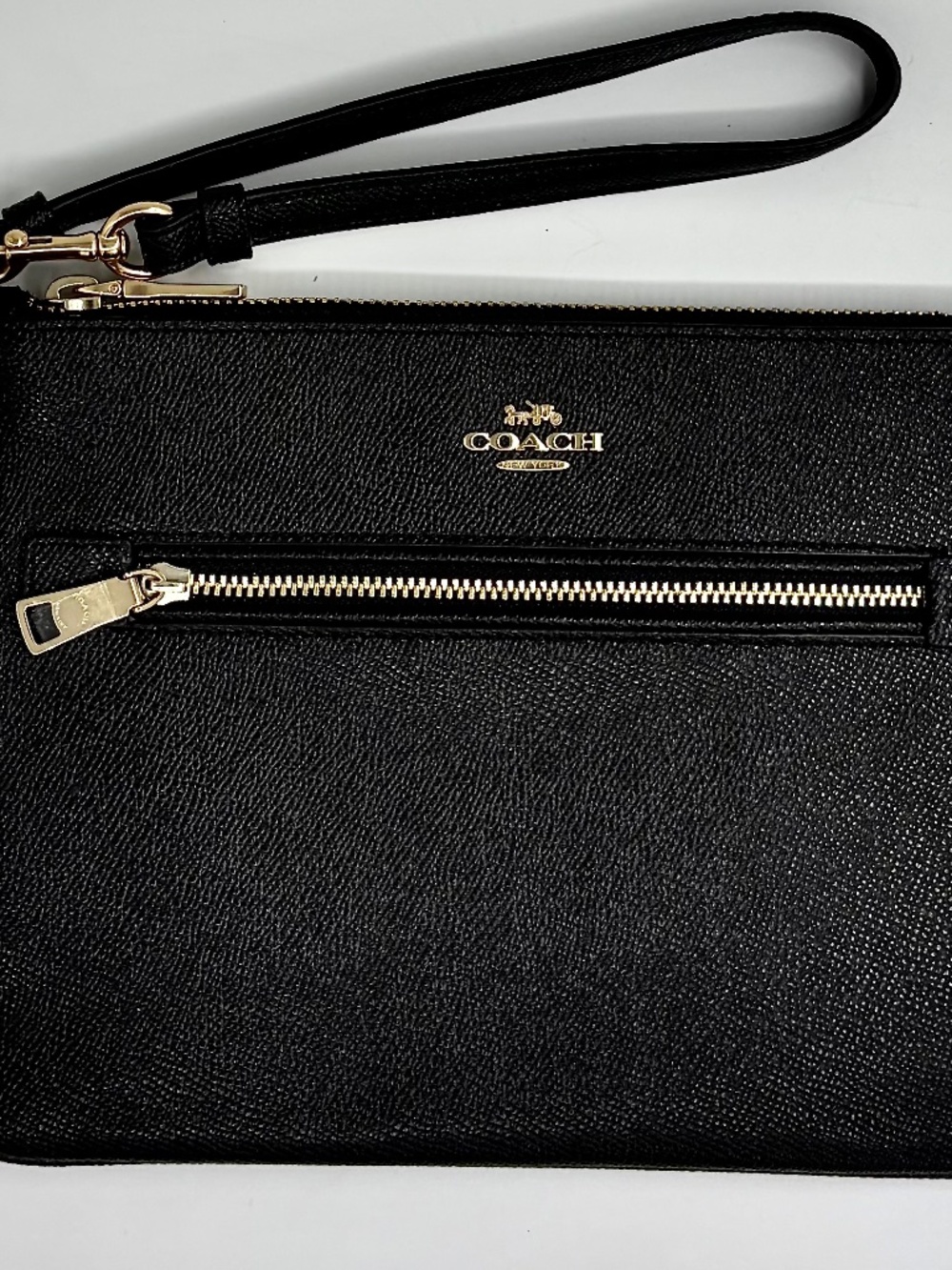 Coach F80205 Large Zip Wristlet Clutch | Black Crossgrain Leather | Gold Hardwar